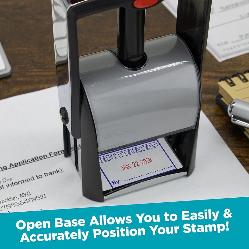 MaxMark Heavy Duty Self Inking Date Stamp with Phrase Scanned - 2 Color Blue/Red Ink - Image 5